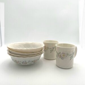 Vintage Arcopal France Floral CHAMPETRE PATTERN  6.25" 4 Soup Bowls & 2 Tea Cups